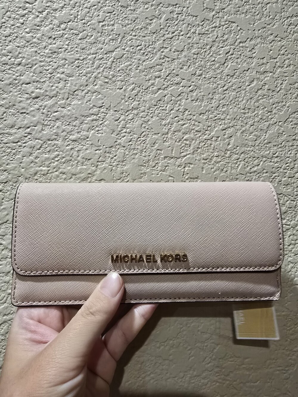 Michael Kors Blush Leather Continental Wallet with Gold Logo
